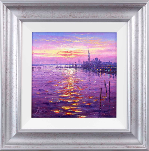 original oil painting by artist Andrew Grant Kurtis of Venice with soft pastel hues and textured paint
