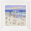colourful sunset beach painting by artist paola cassis with textured figures playing on the beach