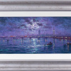 original oil painting with deep blues and purples picturing Big Ben on the River Thames under moonlight by artist Andrew Grant Kurtis