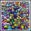 dibond limited edition print on aluminium by Kev Munday with vibrant imaginary characters filling the picture like a crowd