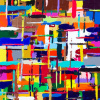large original abstract painting by artist Peter Vaillant with overlapping colour swatches and textured paint