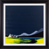 original painting by Jay Nottingham of a dark sky with bright green foreground and cottage