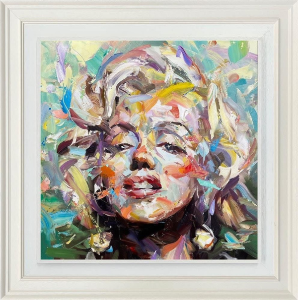 colourful hand embellished portrait of Marilyn Monroe by artist Paul Wright