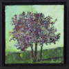 wonderful study painting of a hawthorn tree in bloom with a luminous backdrop in blue-green tones by British artist Paul west