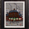 original oil painting by Sean Durkin in the style of LS Lowry with smoking chimneys and grey tones