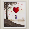 original oil painting by artist Michael Abrams of a couple embracing and holding onto a heart shaped balloon