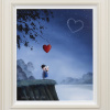 original oil painting by artist Michael Abrams with a blue night sky and a heart made from stars with a couple embracing romantically