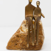 limited edition bronze sculpture of two statuettes in a minimalist style embracing one another in a romantic pose sat atop a solid stone base