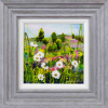 meadow painting by artist Rozanne Bell with vibrant greens and daisy flowers