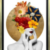 artwork by artist Chuck with contemporary portraits featuring floral arrangements and gold leaf