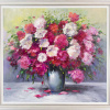 large floral still life oil painting with pink peonies by artist gerhard nesvadba