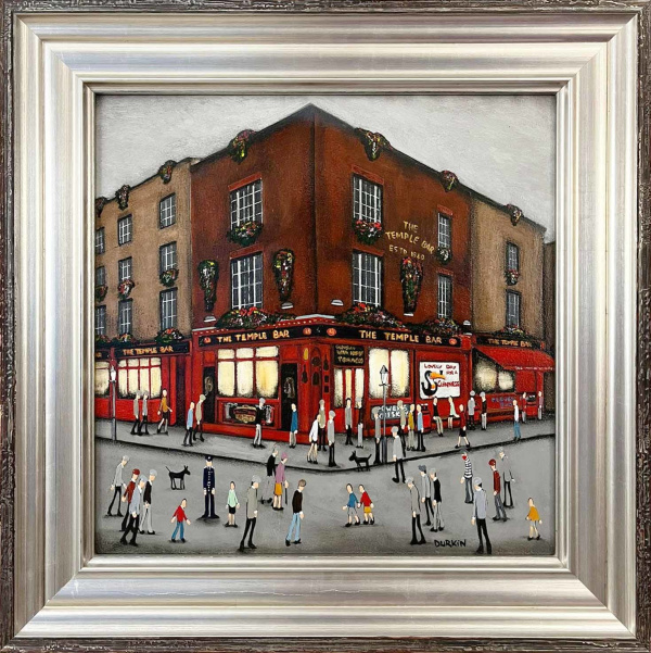 original painting by artist Sean Durkin of Temple Bar in Dublin after LS Lowry