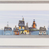 original watercolour by artist gary walton in a fantasy coastal style picturing a cottage and bus shelter