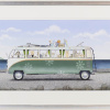 original watercolour by artist gary walton in a fun-filled style with a vw camper van full of cats and dogs