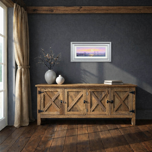 Morning Haze, Tower Bridge by Andrew Grant Kurtis, original painting, in room