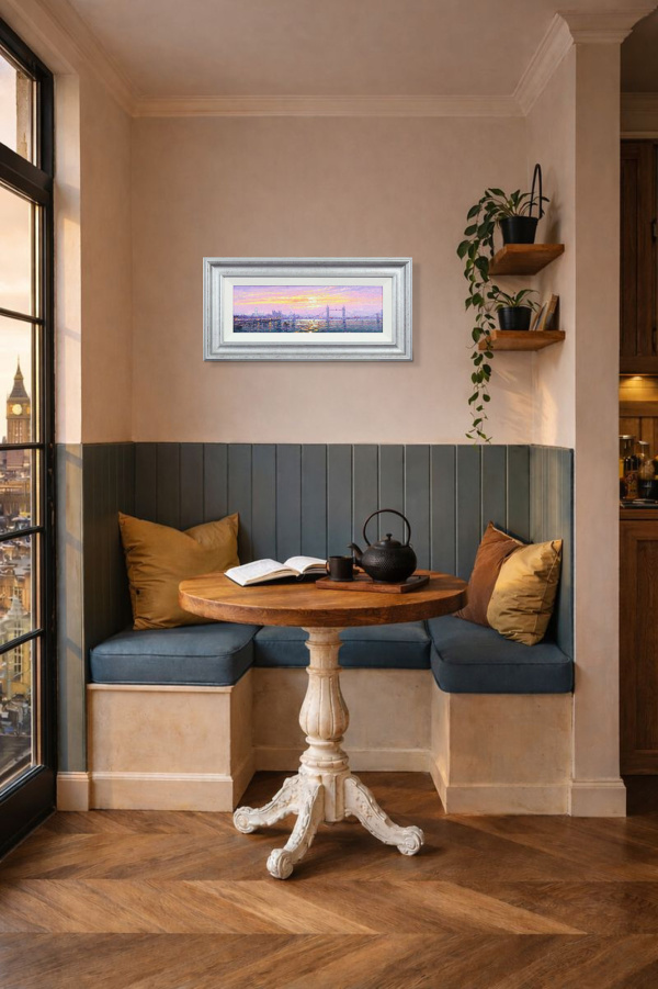 Morning Haze, Tower Bridge by Andrew Grant Kurtis, original painting, in room