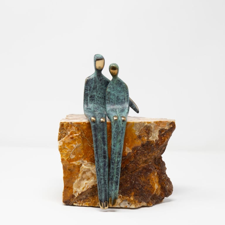 Close To Me On Travertine (Green Patina) by Yenny Cocq