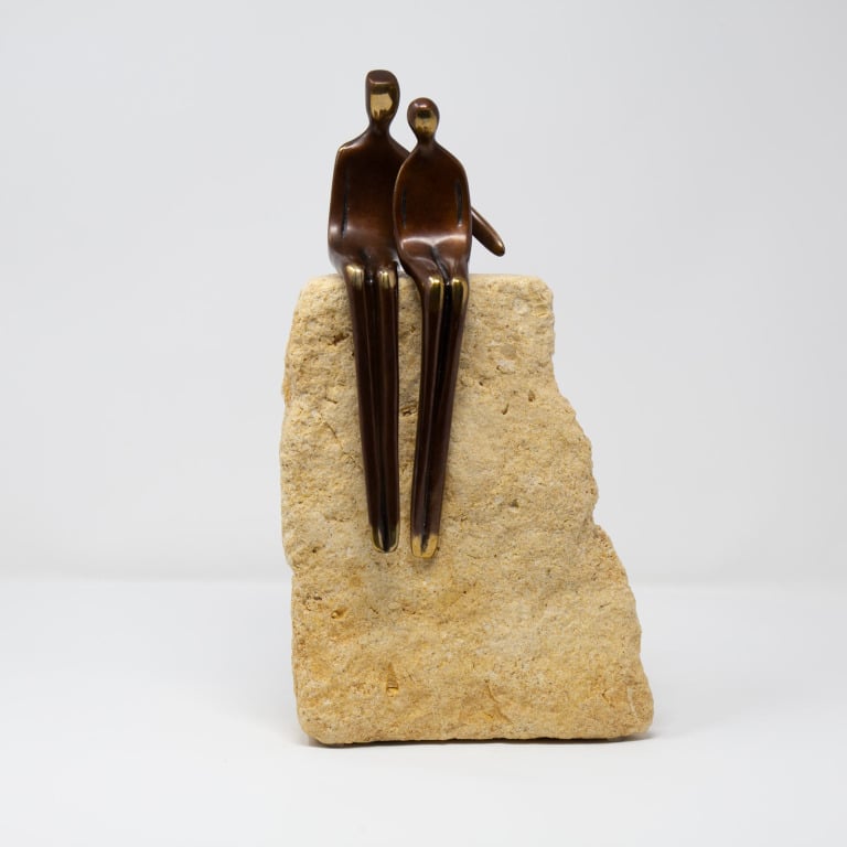 Close To Me On Travertine (Gold Brown Patina) by Yenny Cocq