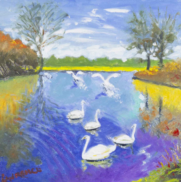 Swans Learning To Fly by John Lawrence, original painting
