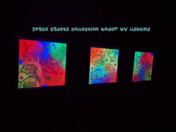 Space Cadets VII (UV light sensitive) by Kev Munday, original painting
