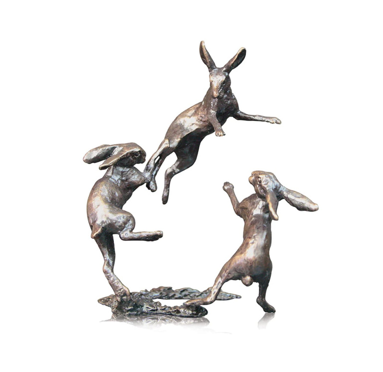 Miniature Bronze Three Hares Dancing (2079)