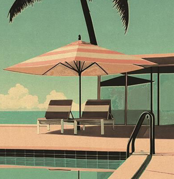 Poolside Reflections by Leander, limited edition print, detail