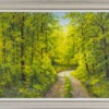 Original oil painting featuring a lush forest avenue tree walk path scene by European artist Gerhard Nesvadba