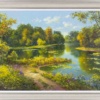 Original oil painting featuring a lush river walk in a landscape scenewith a water body on the right hand side by European artist Gerhard Nesvadba