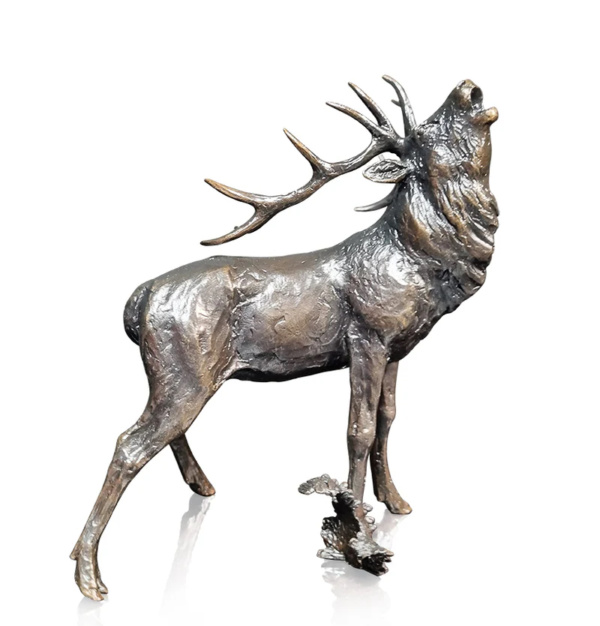 stag roaring bronze sculpture by michael simpson