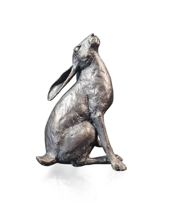 medium hare moongazing bronze sculpture by michael simpson