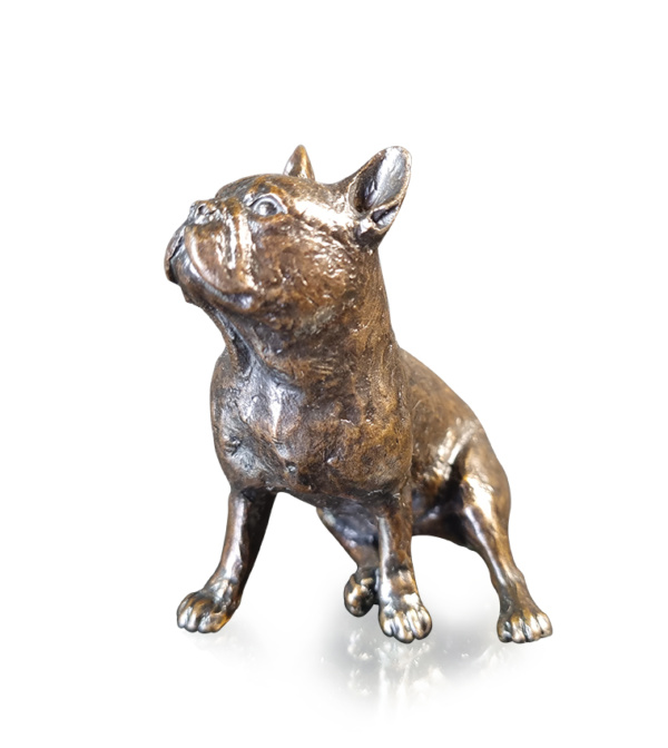small french bull dog sitting bronze sculpture by michael simpson
