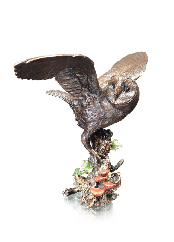 barn owl with ivy bronze sculpture by keith sherwin