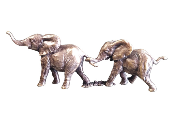 Miniature Bronze Elephant Pair sculpture by butler & peach
