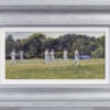 Original oil painting featuring a fun day at cricket match scene on a sunny day in a lovely countryside setting with by talented British artist Stephen Hawkins