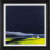 Original striking acrylic painting featuring a crofter Scottish cottage next to a Scottish lake with on bright lime green ground and deep dark atmospheric sky by talented British artist Jay Nottingham