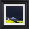 Original acrylic painting featuring a crofter Scottish cottage next to a lake with a bright lime green ground and deep dark sky by talented British artist Jay Nottingham