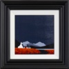 Original acrylic painting featuring a crofter Scottish cottage on the left of a lake with a bright red ground of poppies and deep dark sky by talented British artist Jay Nottingham