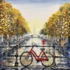 Limited edition studio print on cavas featuring iconic Amsterdam canal scene and a red bicycle by British artist Nigel Cooke