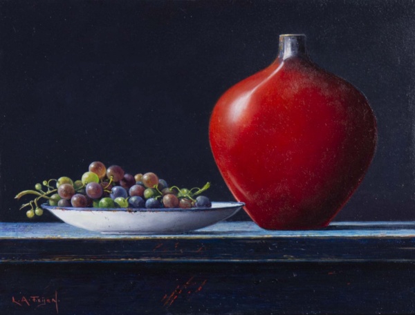 Grapes With Red Pot Still Life by Lion Feijen, original painting