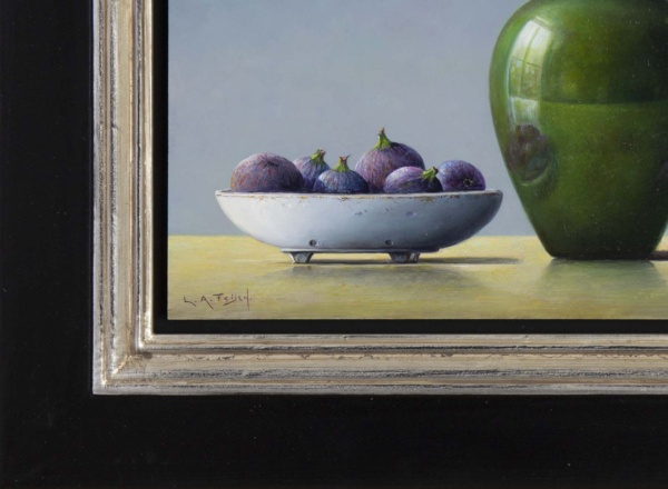 Figs With Green Pot Still Life by Lion Feijen, original painting, detail