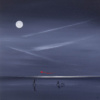 Original acrylic painting featuring a parent running with a red kite on the an abstract beat followed by their children and the dog under the moonlight by talented British artist Jay Nottingham