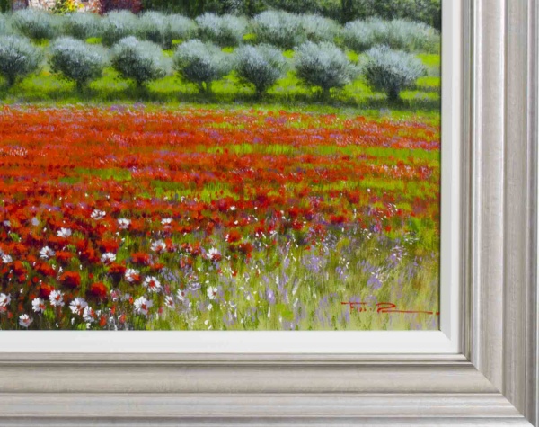 May Poppy Fields, Tuscany by Raffaele Fiore, original painting, detail