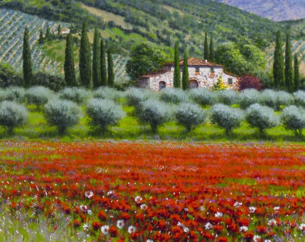 May Poppy Fields, Tuscany by Raffaele Fiore, original painting