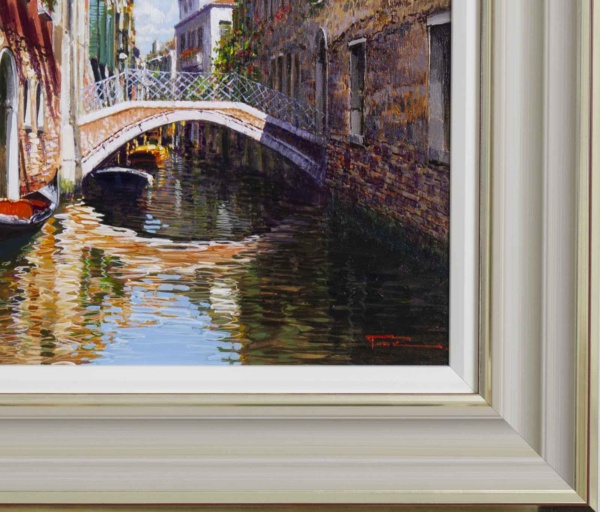 Leisurely Afternoon, Venice by Raffaele Fiore, original painting, detail