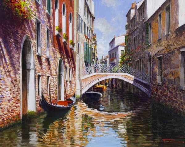 Leisurely Afternoon, Venice by Raffaele Fiore, original painting