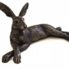 Limited edition resin and bronze finished hand sculpture featuring a hare reclining by talented UK female artist Suzie Marsh