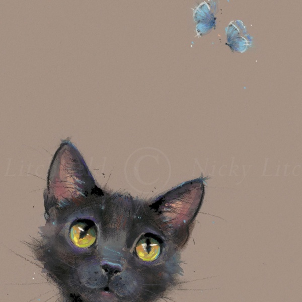Butterflies, Black Cat by Nicky Litchfield, limited edition print, detail