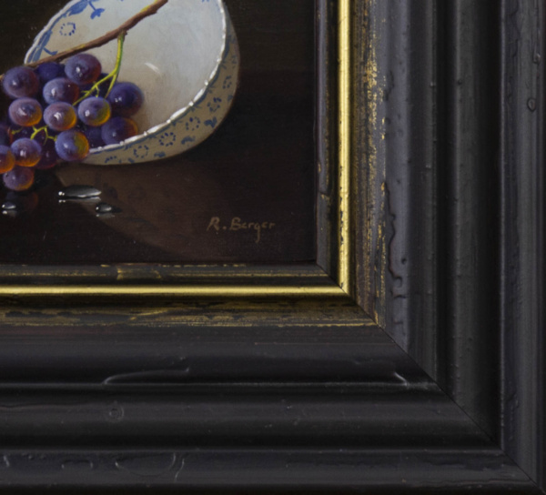 Grapes In Porcelain Bowl by Ronald Berger, original painting, detail