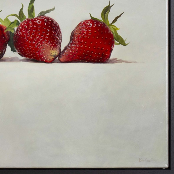 Three Strawberries by Kiss Csaba, original painting, detail