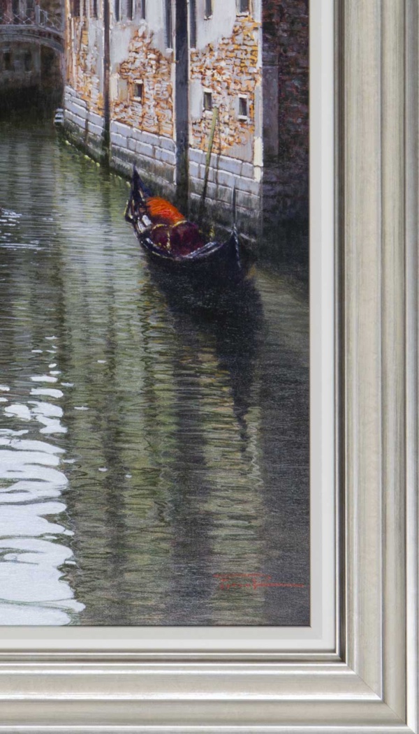 Gondolier, Venice by Raffaele Fiore, original painting, detail
